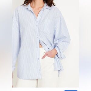 Reformation Blue and White Striped Casual Oversized Button Down Shirt